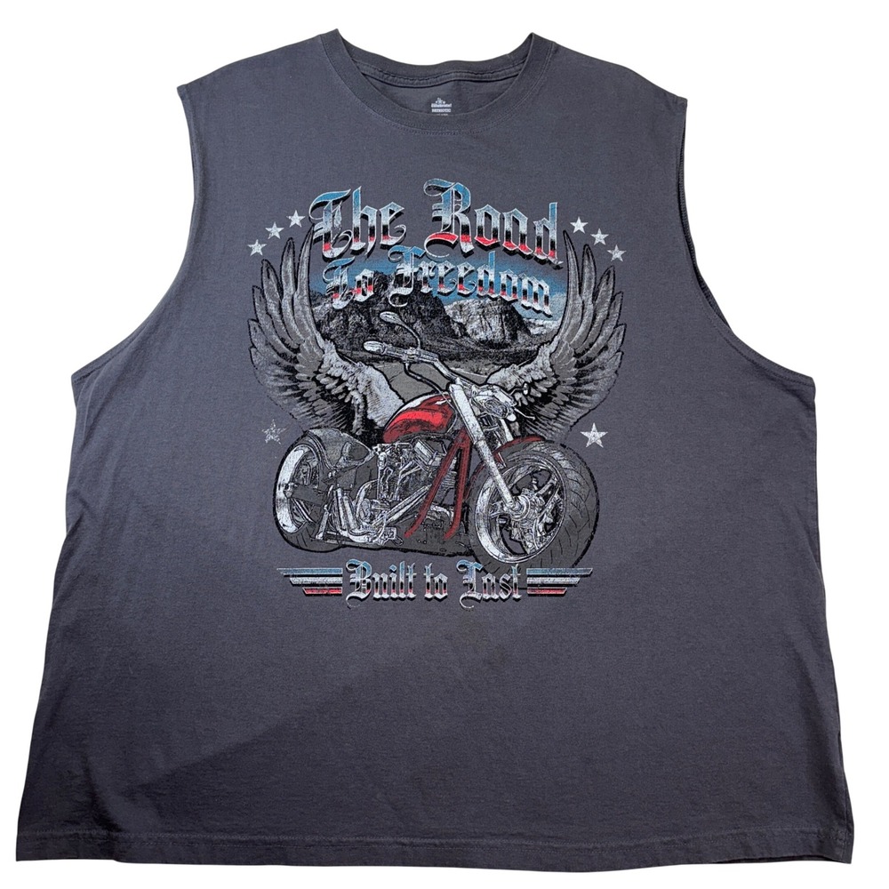 Way to Celebrate Muscle Tee Mens 2XL Grey Excellent Patriotic Biker Graphic